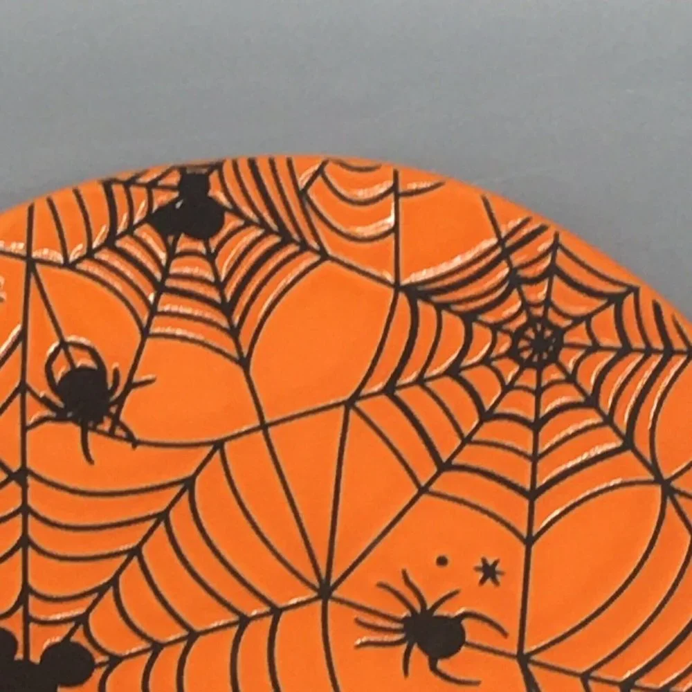 x4 Zrike DISNEY Halloween MICKEY MOUSE Orange Spiderweb Plate Set Appetizer NEW